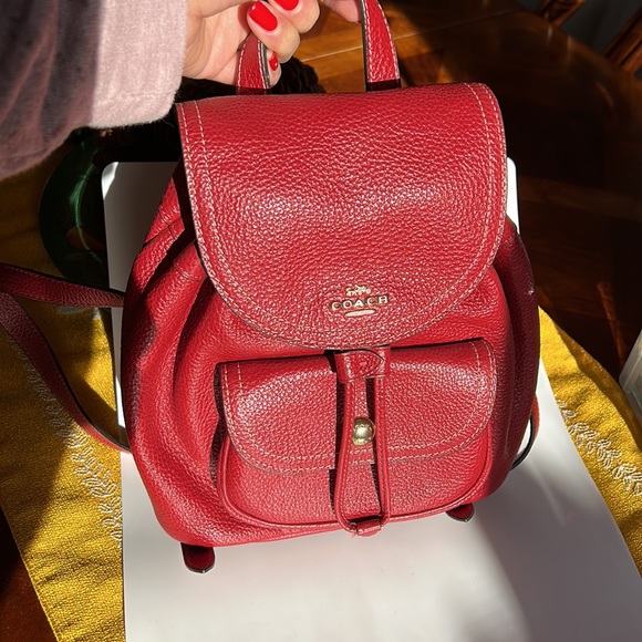 Coach Women's Pennie Pebble Leather Red Backpack 22